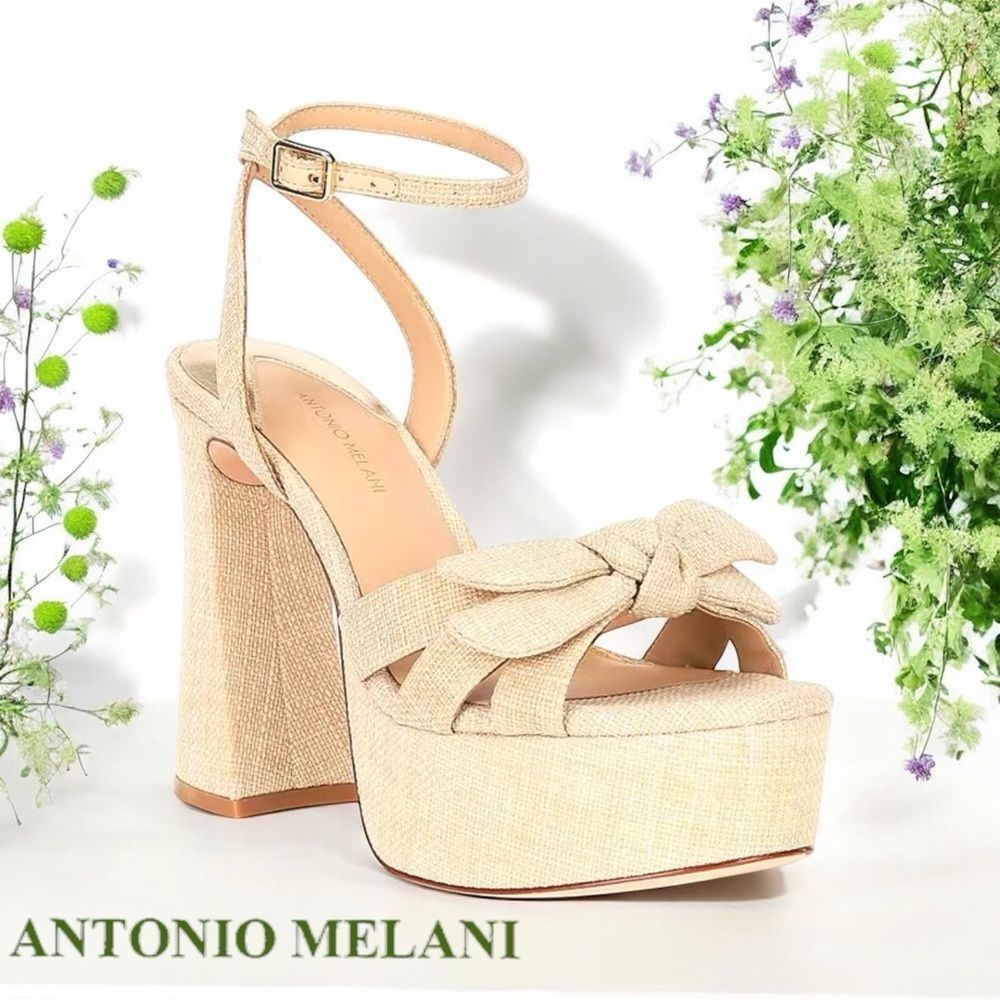 🌟 Antonio Melani LAURIE LINEN Knottec Ankle Strap Platform Sandals